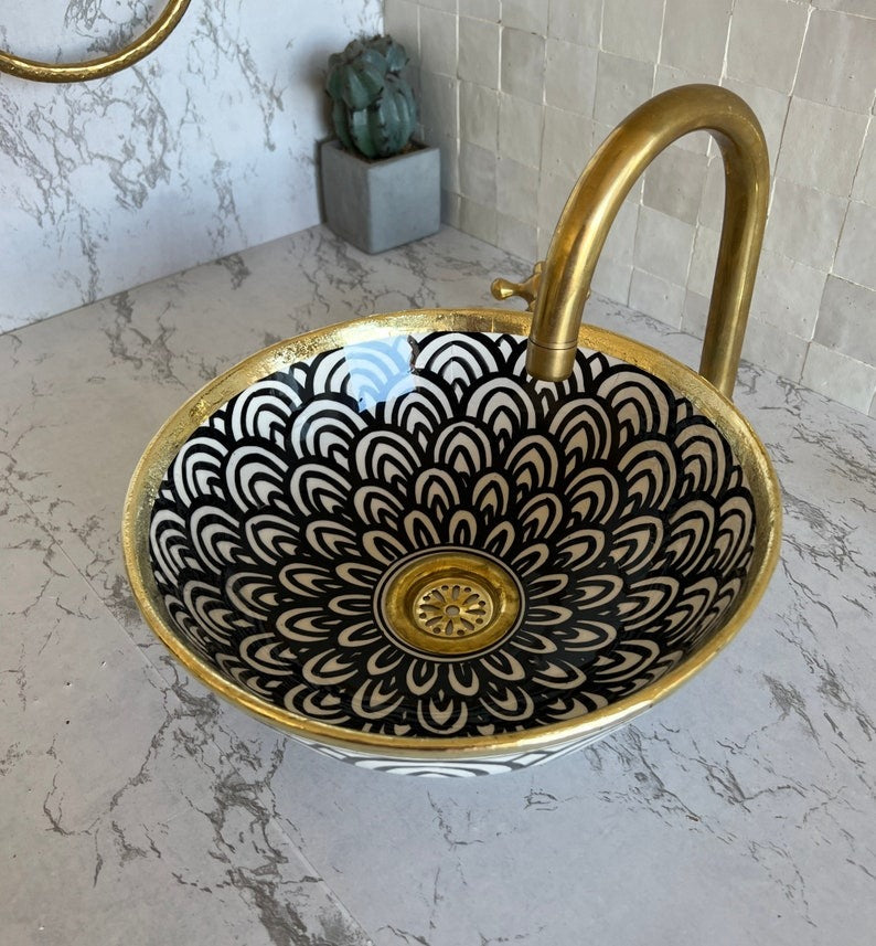 Vasque marocaine authentique en céramique style oriental #185V – Lavabo Marocain Vasque marocaine authentique en céramique style oriental #185V – Lavabo Marocain