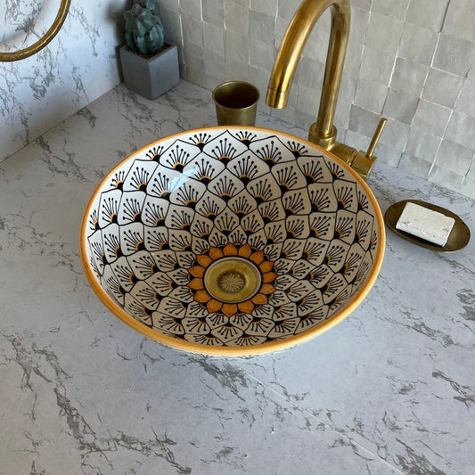 Vasque Marocaine en Céramique pour une Salle de Bain Élégante | yellow sink bowl #47