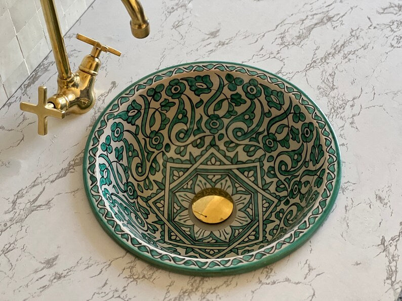 Vasque Marocaine en céramique pour une salle de bain  | Green sink bowl #50