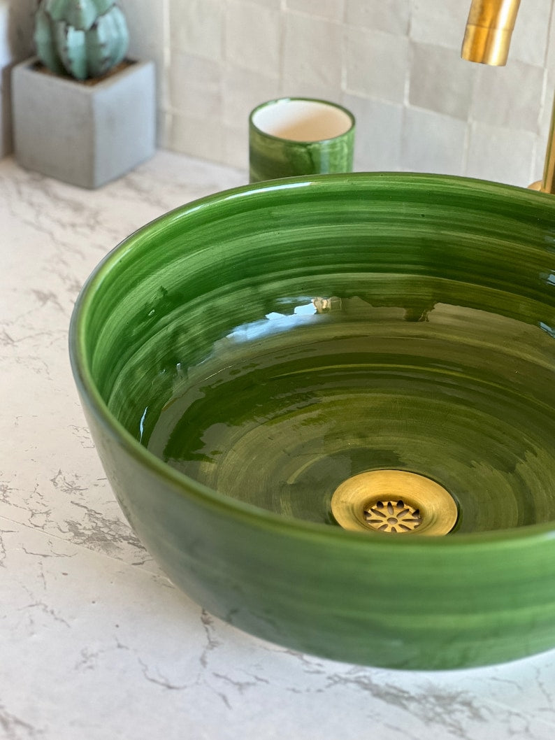 Vasque Marocaine en Céramique pour une Salle de Bain Élégante | Green sink bowl #46