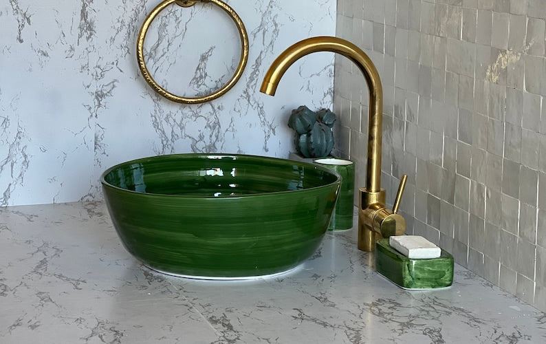 Vasque Marocaine en Céramique pour une Salle de Bain Élégante | Green sink bowl #46