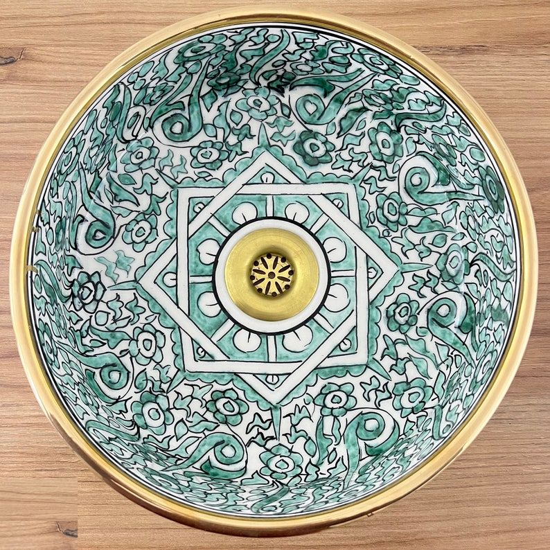 Vasque Marocaine en céramique fait main contour Or 14K Carats #20M