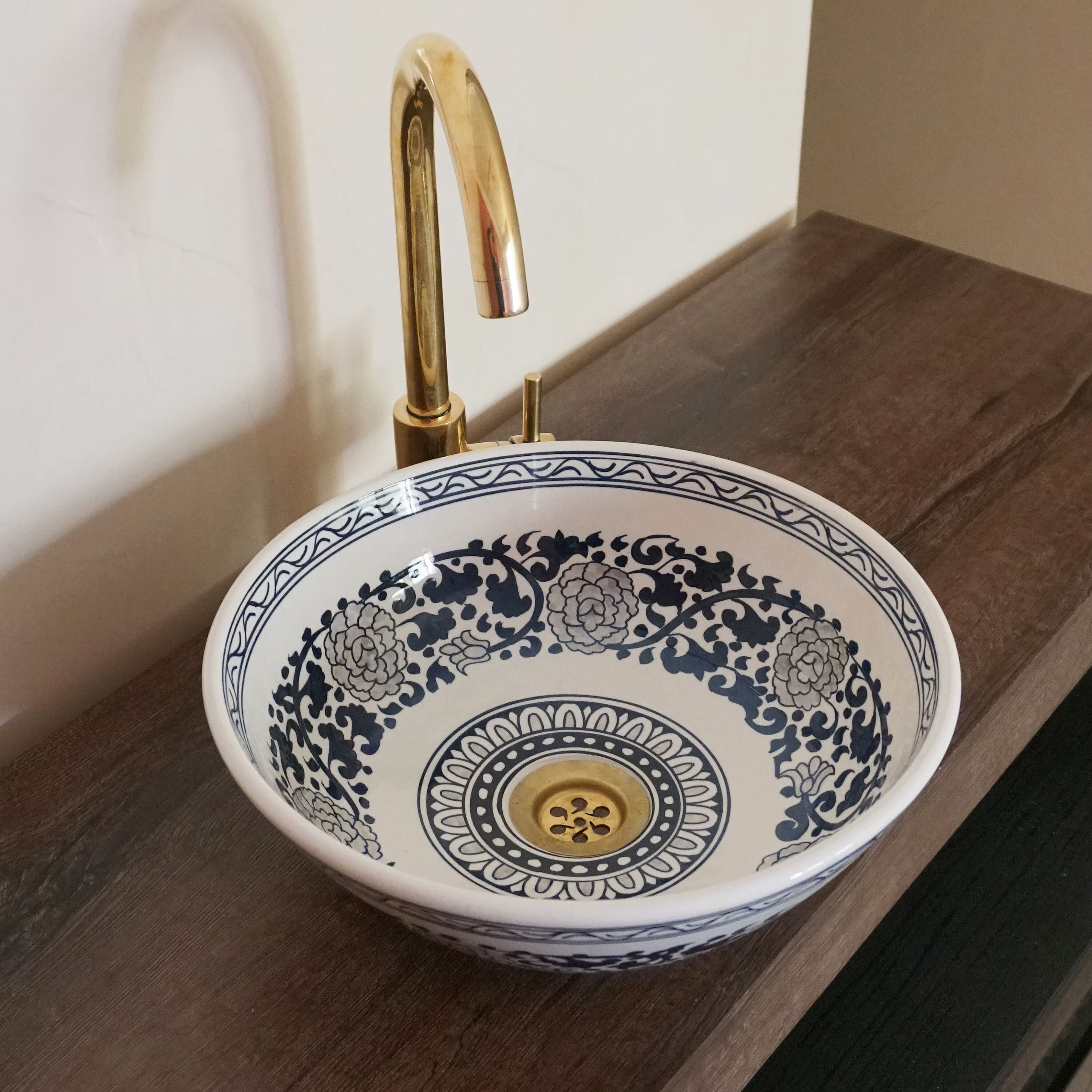 Vasque à Encastrer En Cuivre Jaune - Style Marocain / Oriental - 38 Cm