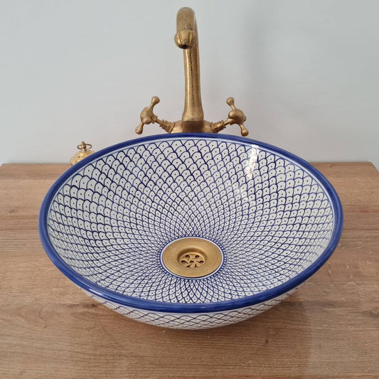 Vasque marocaine de salle de bain | Lavabo marocain en céramique style zellige de salle de bain - moroccan sink bowl #26