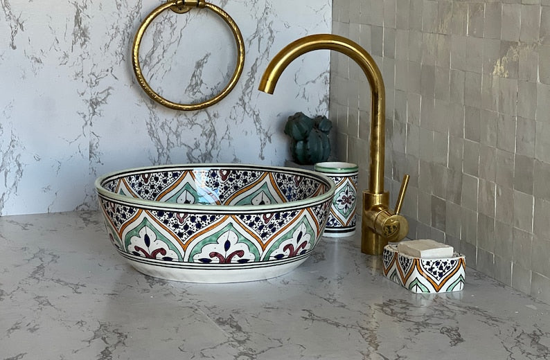 Vasque Marocaine en céramique pour une salle de bain élégante - Unique sink bowl #54