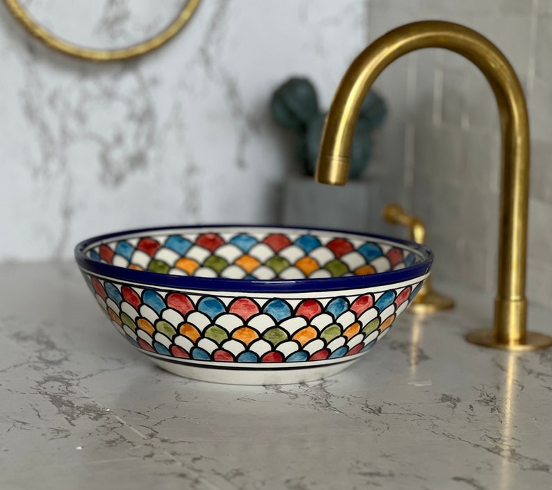 Vasque marocaine - Vasque Marocaine colorée - Évier marocain -  Colorful bathroom sink #224