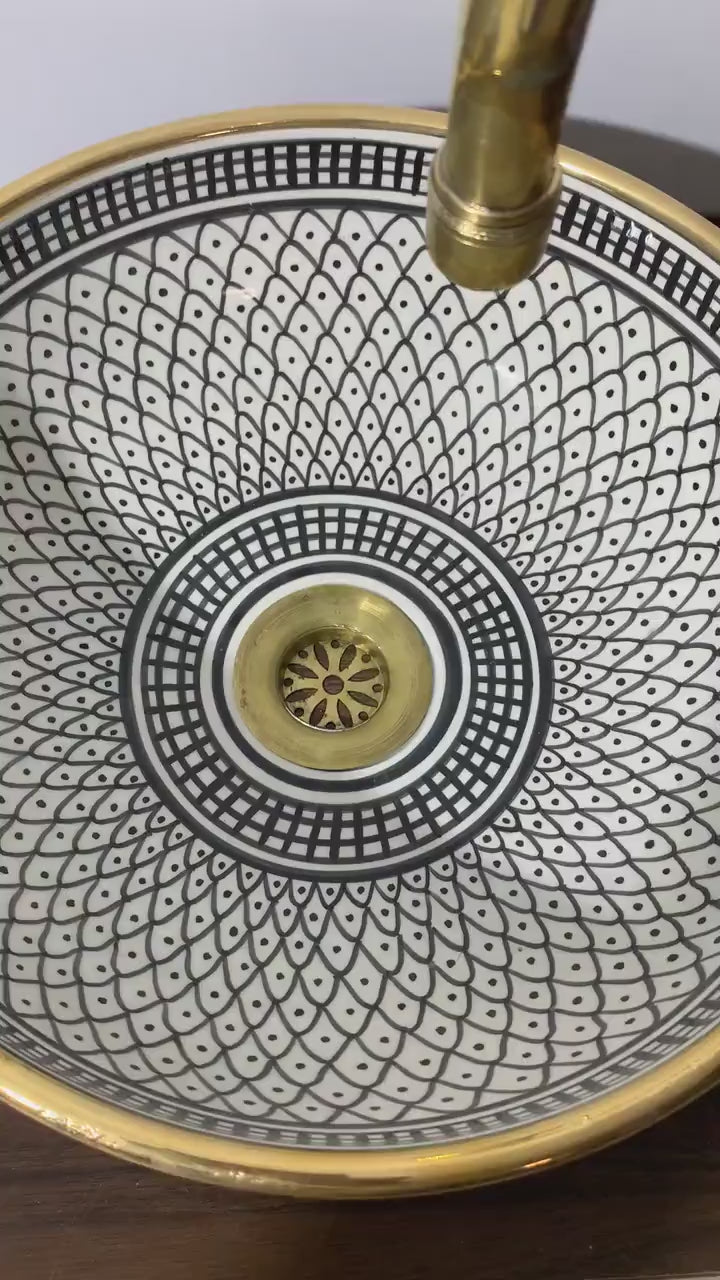 Vasque Marocaine en céramique fait main contour Or 14K Carats #20B