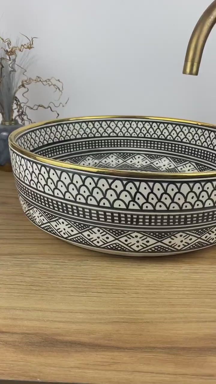 Vasque marocaine en céramique contour en or 14K carates #259