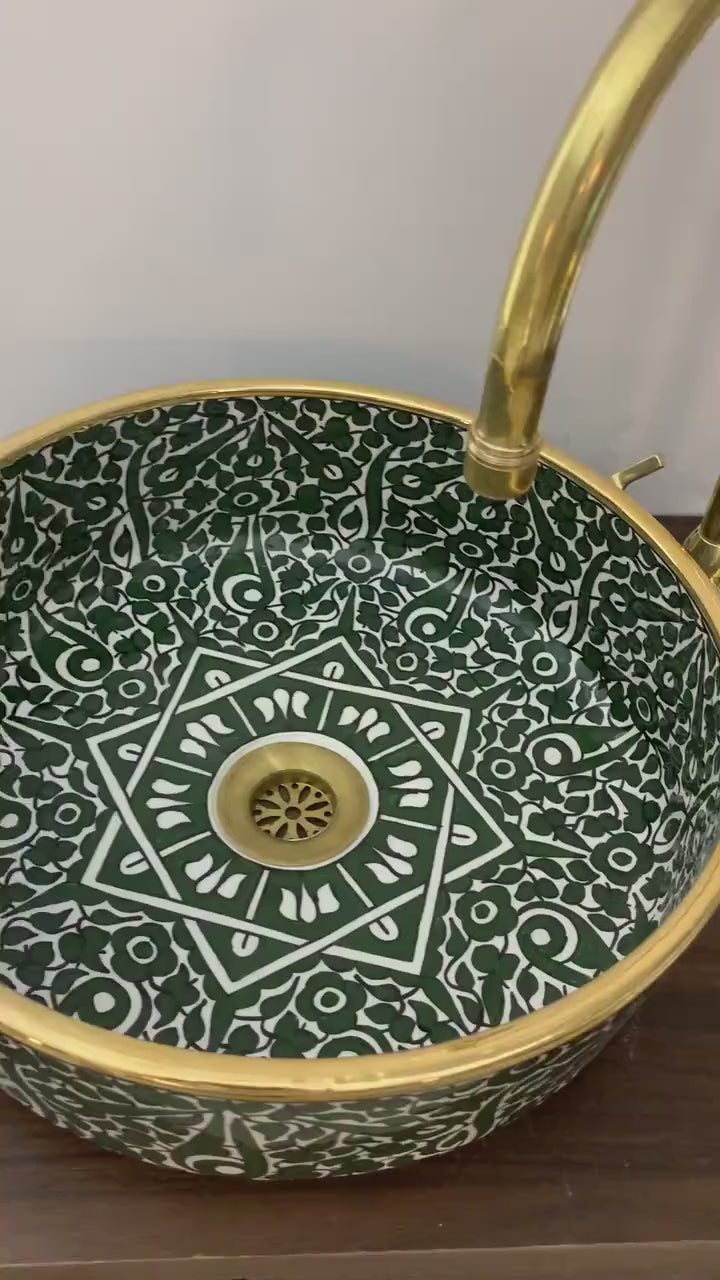 Vasque Marocaine en céramique fait main contour en Or 14K Carats #20H