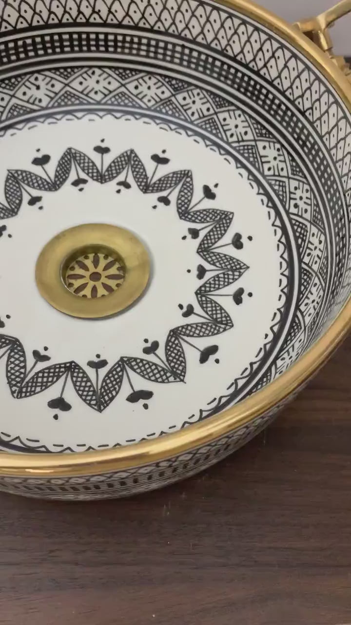 Vasque Marocaine en céramique fait main contour en Or 14K Carats #20F