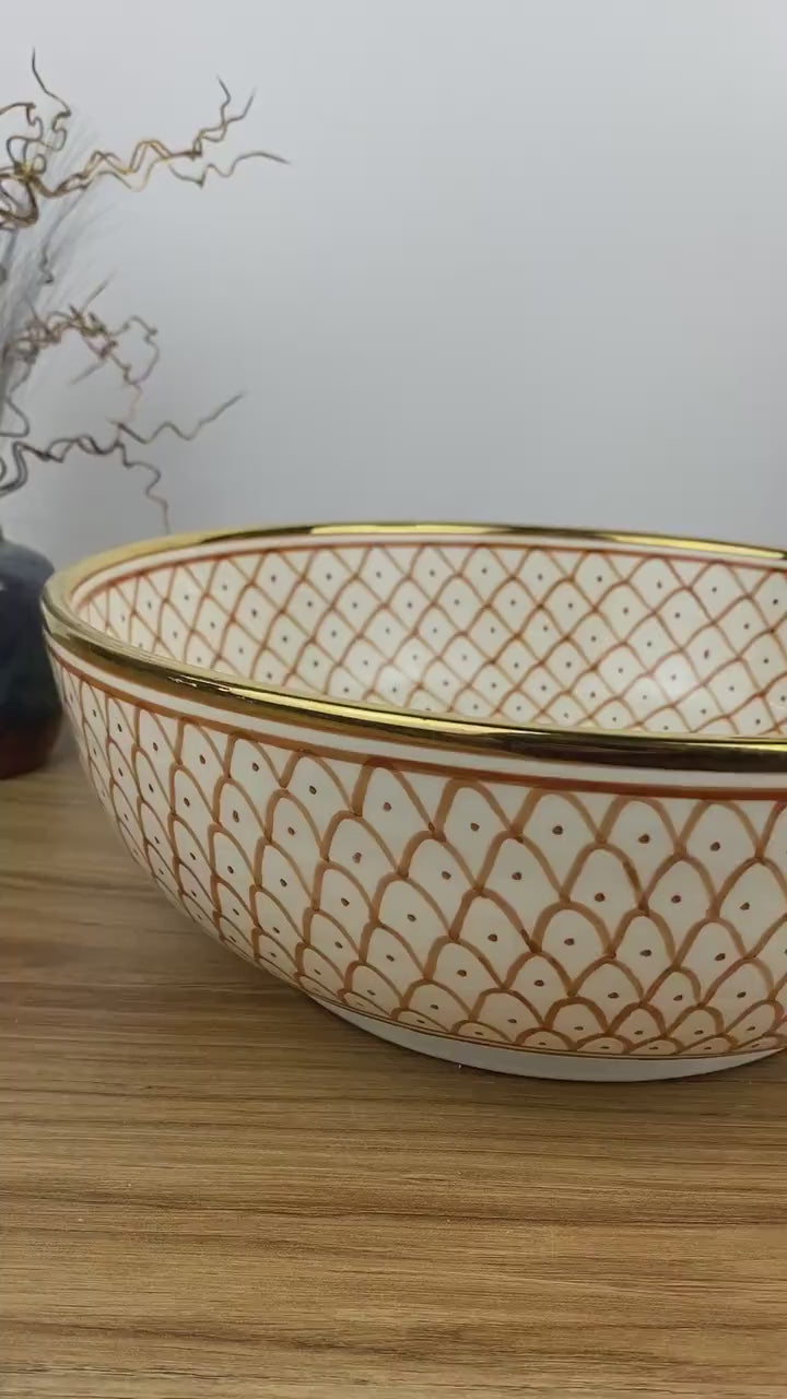 Vasque marocaine en céramique contour en or 14K carates #256