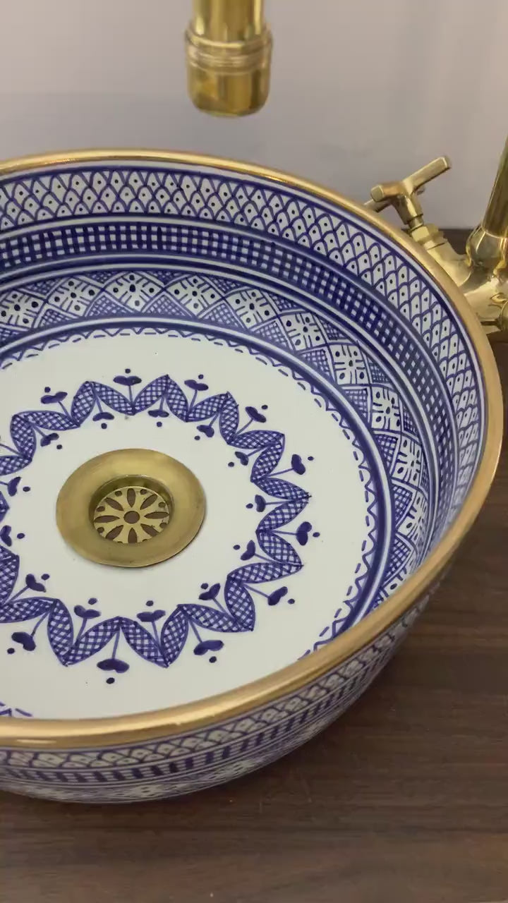 Vasque Marocaine en céramique fait main contour en Or 14K Carats #20G