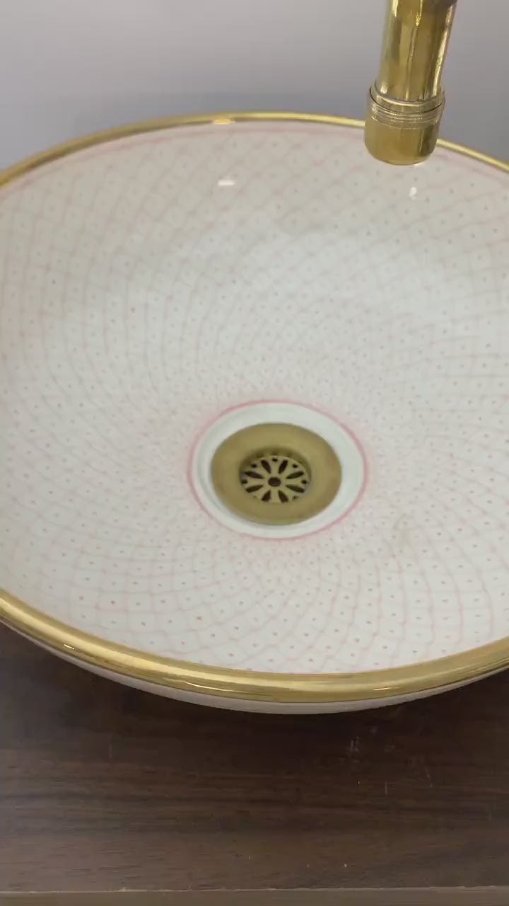 Vasque Marocaine en céramique fait main contour en Or 14K Carats #20E