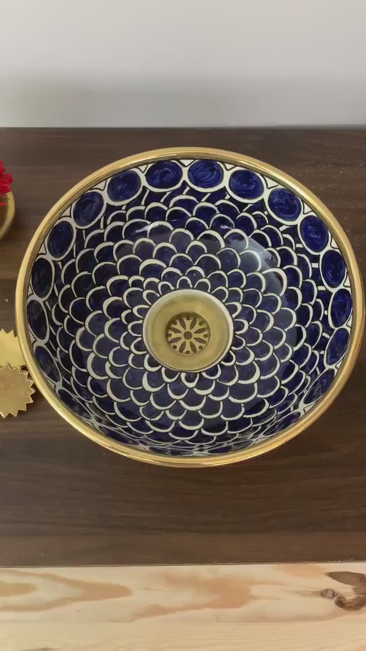 Vasque Marocaine en céramique fait main contour en Or 14K Carats #20L