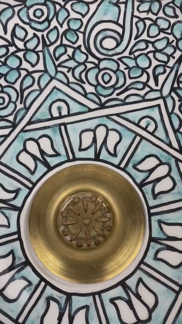 Vasque marocaine en céramique peinte à la main contour Or 14K Carats #253
