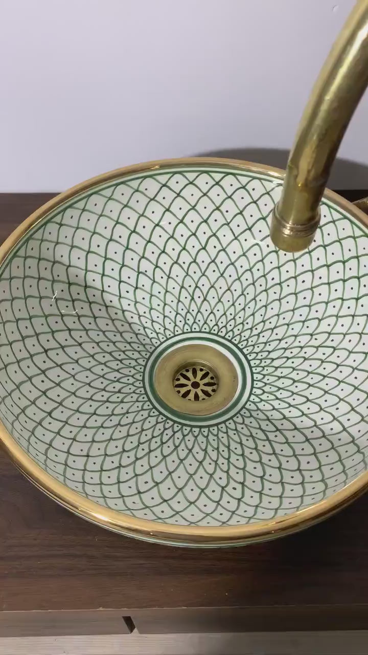 Vasque Marocaine en céramique fait main contour en Or 14K Carats #20D