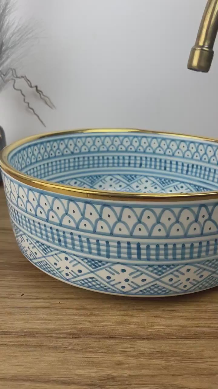 Vasque marocaine en céramique contour en or 14K carates #251