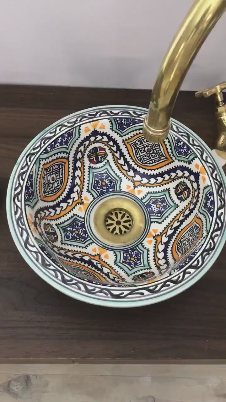 Vasque marocaine en céramique peinte à la main #185B