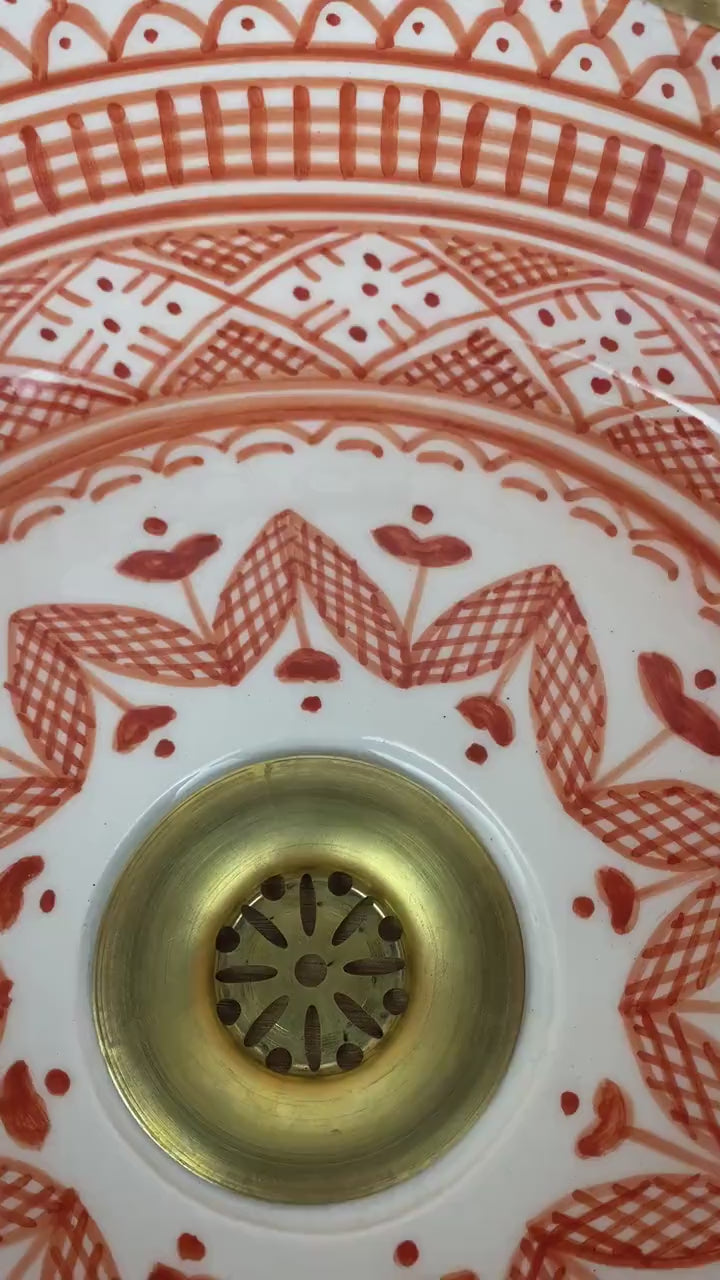 Vasque marocaine unique en céramique et en laiton #261
