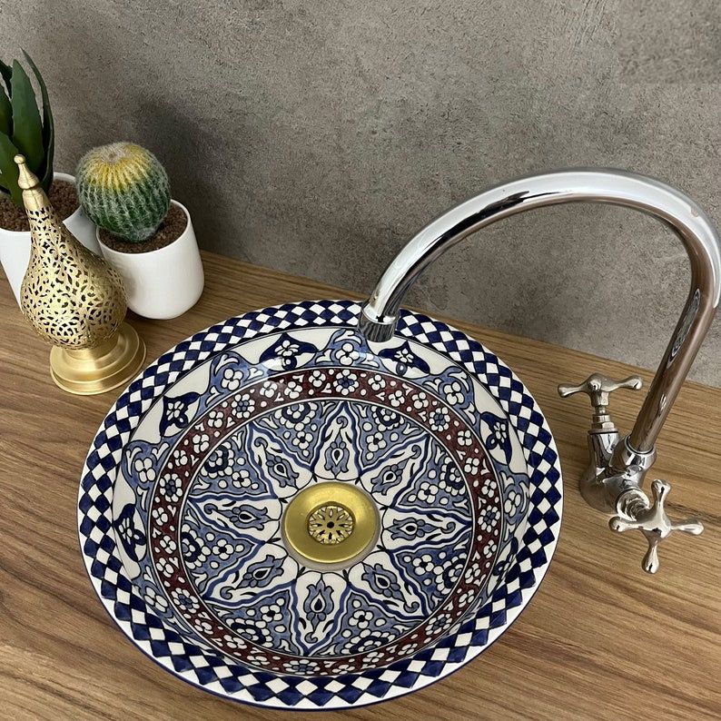 Vasque marocaine | Vasque à poser de style orientale | Lavabo Marocain en céramique | Évier #185R