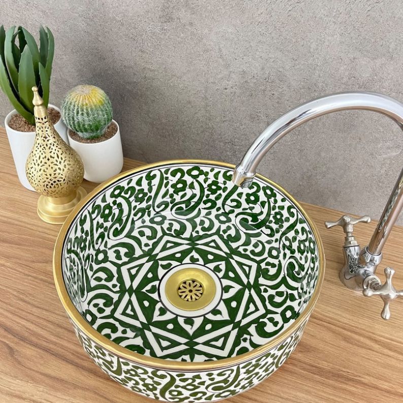 Vasque Marocaine en céramique fait main contour en Or 14K Carats #20P