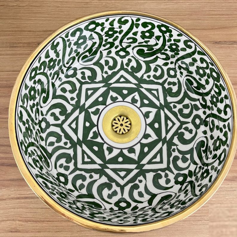 Vasque Marocaine en céramique fait main contour en Or 14K Carats #20P