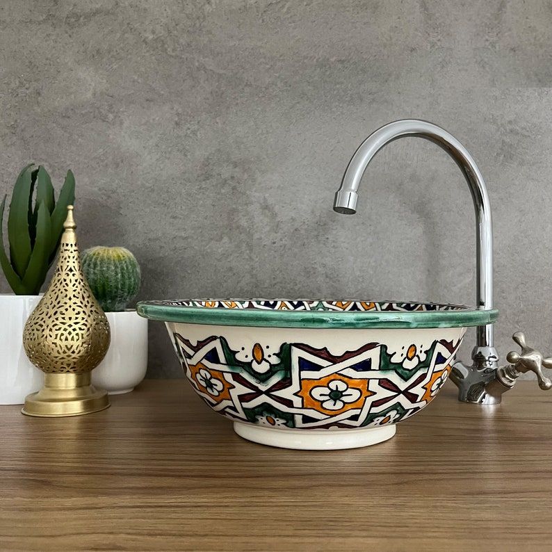 Vasque élégante pour salle de bain | Lavabo en céramique style orientale - colorful sink bowl #185V