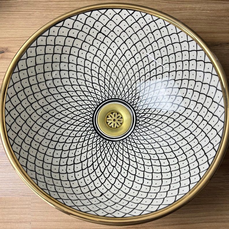 Vasque Marocaine en céramique fait main contour en Or 14K Carats #20R