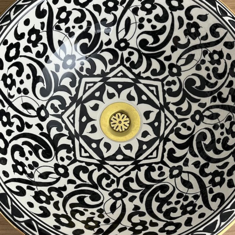Vasque Marocaine en céramique fait main contour en Or 14K Carats #20T