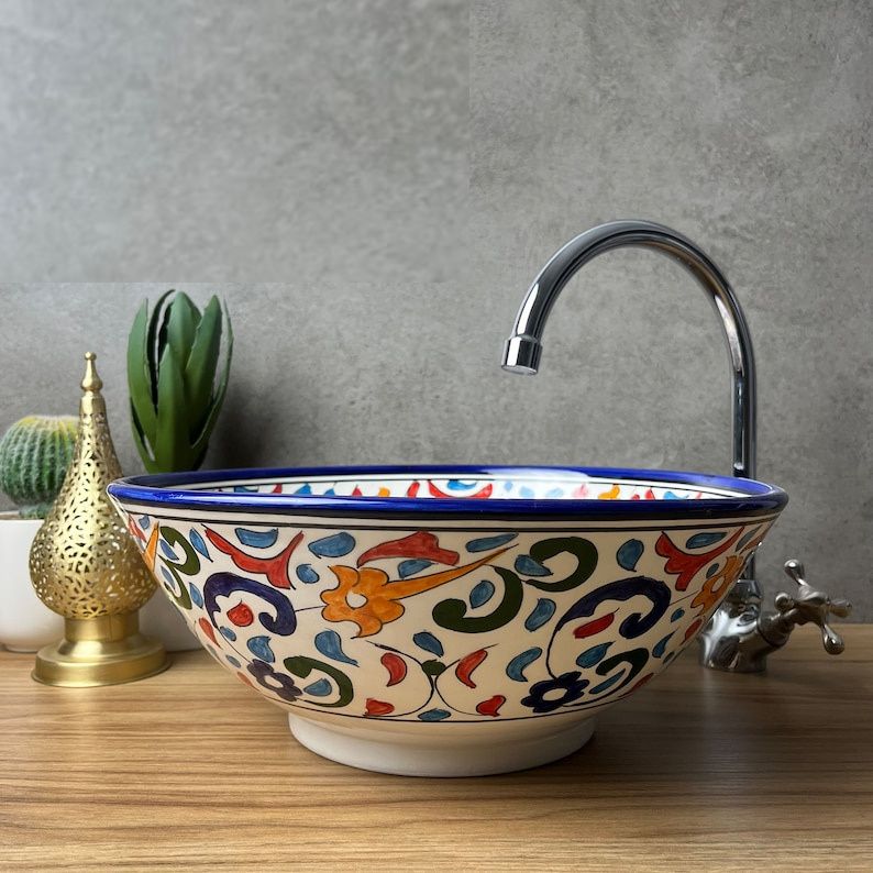 Vasque élégante pour salle de bain | Lavabo en céramique style orientale - colorful sink bowl #185T
