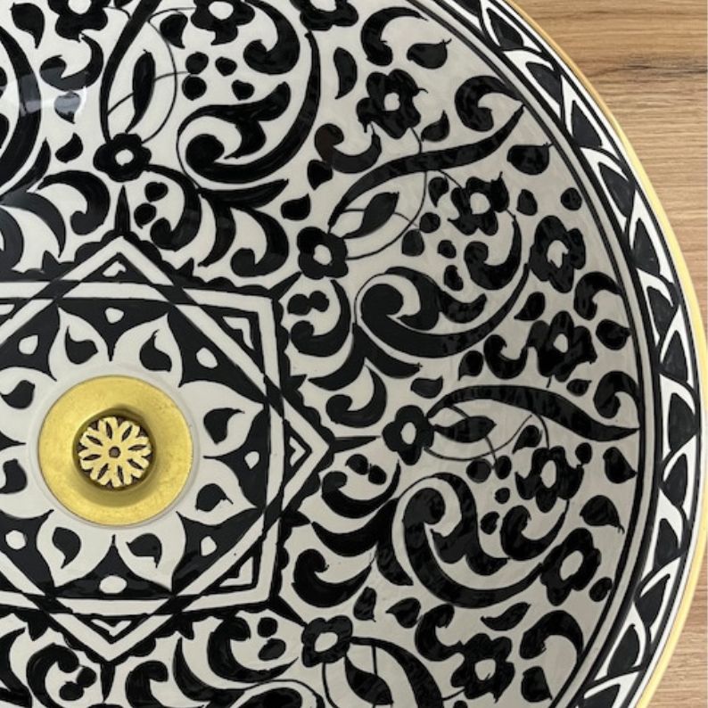 Vasque Marocaine en céramique fait main contour en Or 14K Carats #20T