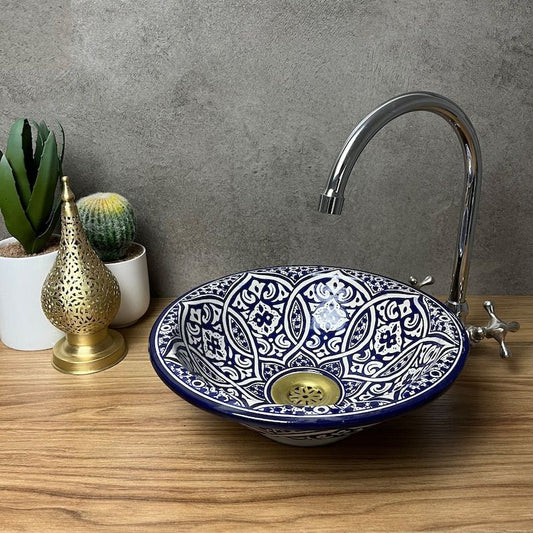 Vasque élégante pour salle de bain | Lavabo en céramique style orientale | Blue sink bowl #185N