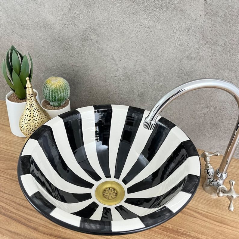 Vasque élégante pour salle de bain | Lavabo en céramique style orientale | black and white sink bowl #185M