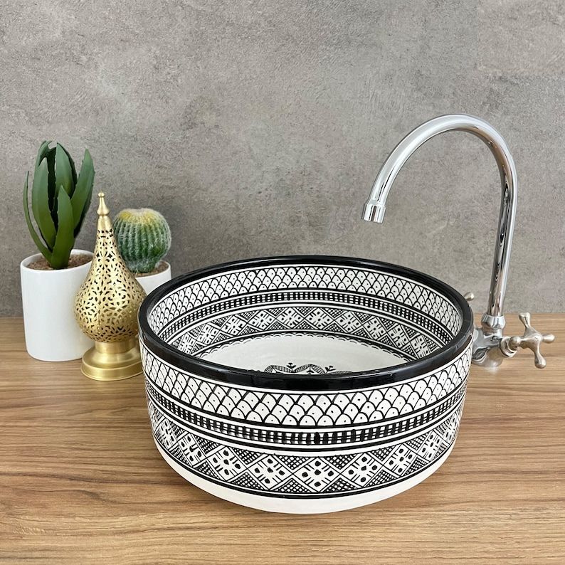 Vasque élégante pour salle de bain | Lavabo en céramique style orientale - moroccan sink #185Q