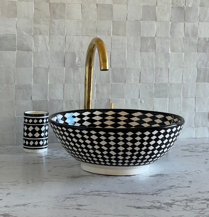 Vasque Marocaine en céramique pour une salle de bain élégante | Checkered sink bowl #52B