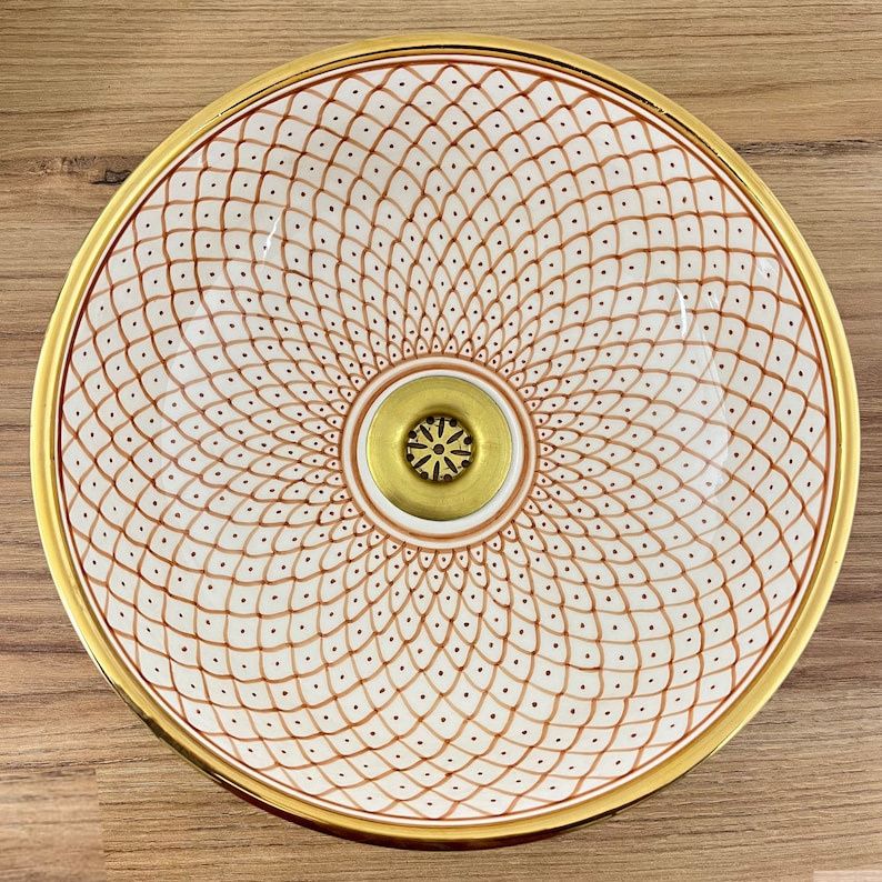 Vasque Marocaine en céramique fait main contour en Or 14K Carats #20SA