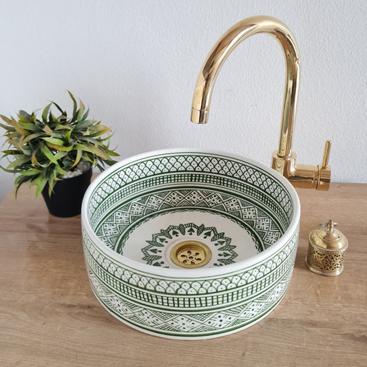 Vasque verte élégant pour salle de bain | Lavabo Marocain | Évier marocain | Green bathroom sink bowl #227