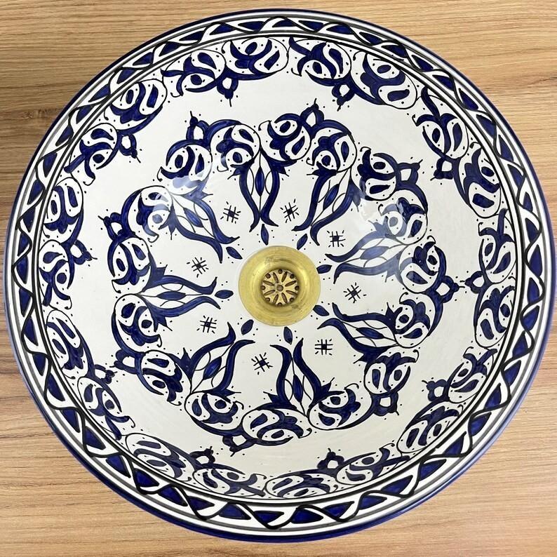 Vasque marocaine peintes à la main - Vasque Marocaine bleu - Évier bleu -  Blue sink bowl #222
