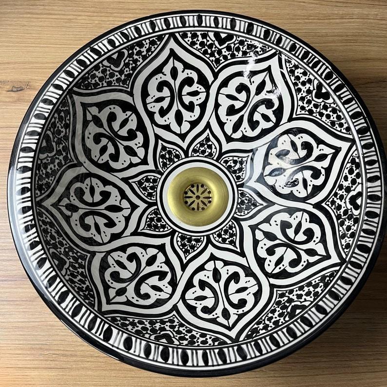 Vasque marocaine peintes à la main - Vasque Marocaine noir et blanc - Évier marocain -  Black sink bowl #223
