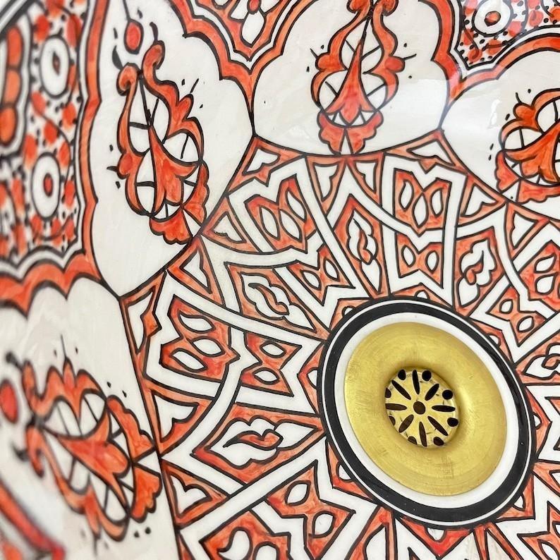 Vasque marocaine peintes à la main - Vasque Marocaine - Évier orange -  Moroccan sink bowl #221