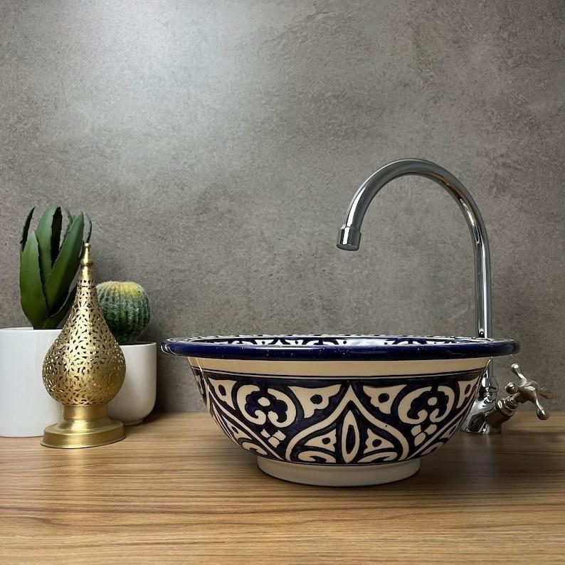 Vasque marocaine en céramique - Vasque de salle de bain peinte à la main - vasque à poser - évier - moroccan sink bowl #214