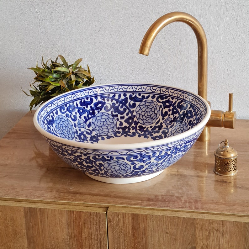 Vasque marocaine de salle de bain | Vasque à poser en céramique | Vasque marocaine | Évier #104