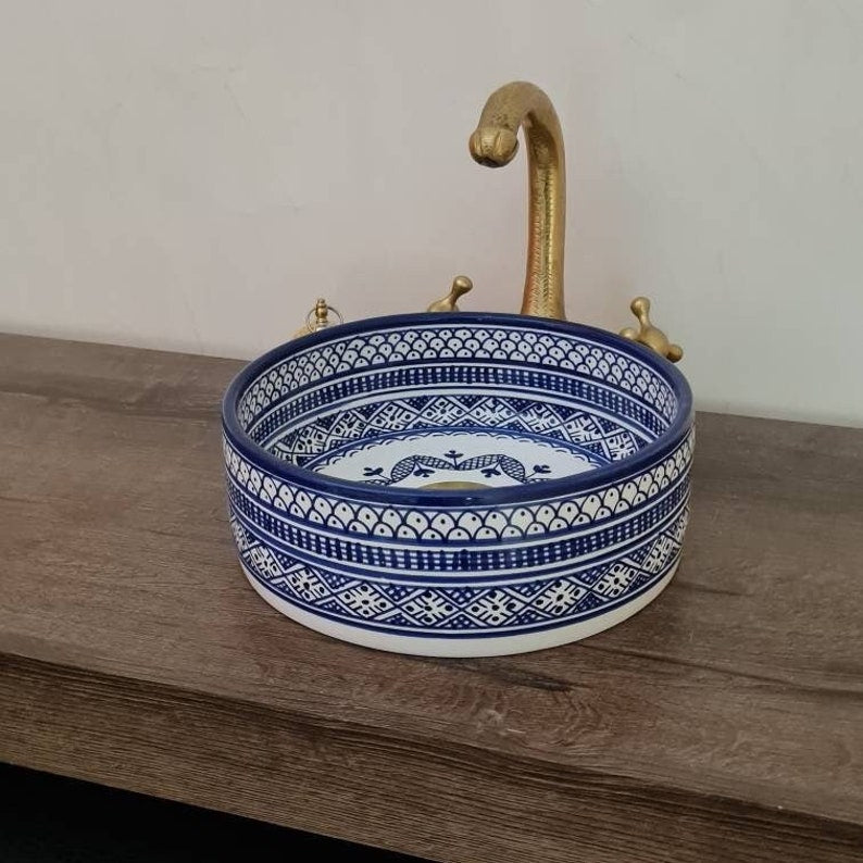 Vasque de salle de bain bleu | Évier Bleu | vasque à poser ou à encastrer | Lavabo marocain #115