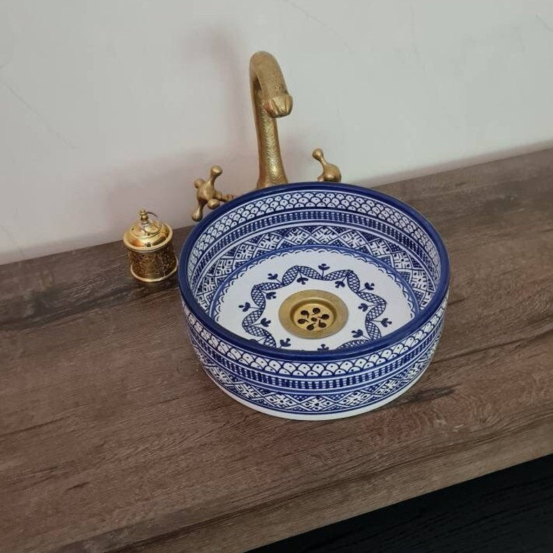 Vasque de salle de bain bleu | Évier Bleu | vasque à poser ou à encastrer | Lavabo marocain #115